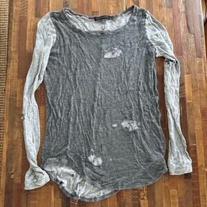 Thrashed Whetherly Soft Long Sleeve Gray Top, Medium